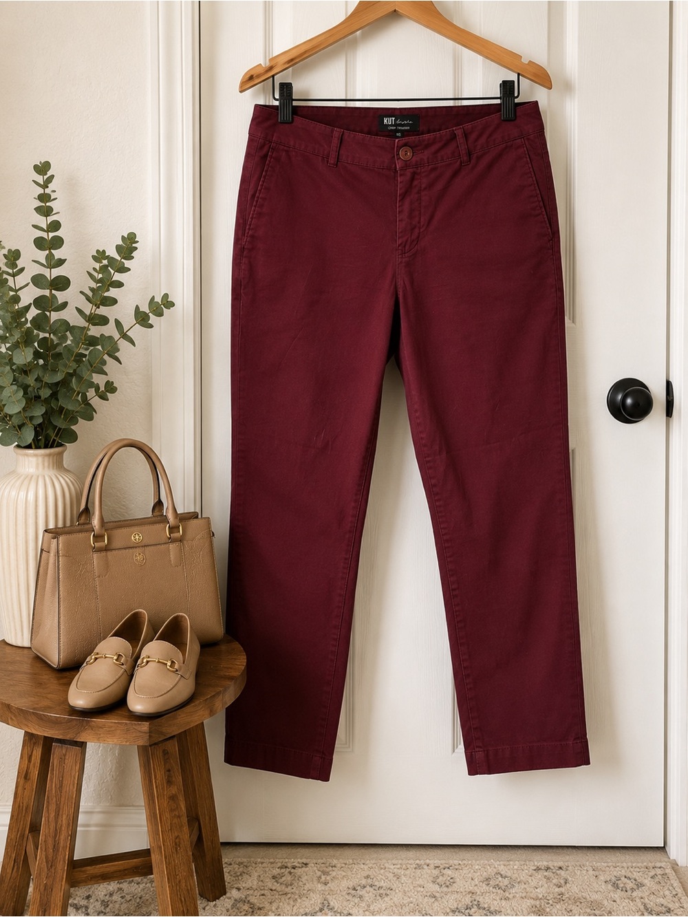 Kut from the Kloth Burgundy Straight-Leg Chino Pants cropped trouser size 10